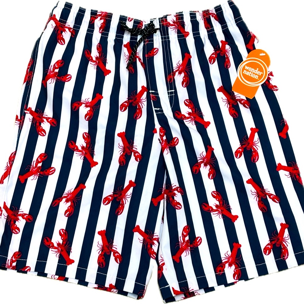 🇺🇸 Boys’ Wonder Nation Red Lobster Striped Swim Shorts 🇺🇸